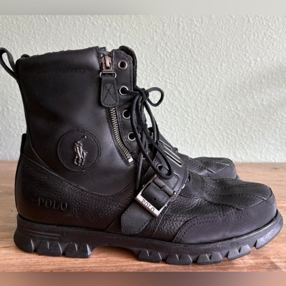 RARE Polo by Ralph Lauren Men's Black Leather Boots Retail $480 - Picture 6 of 8